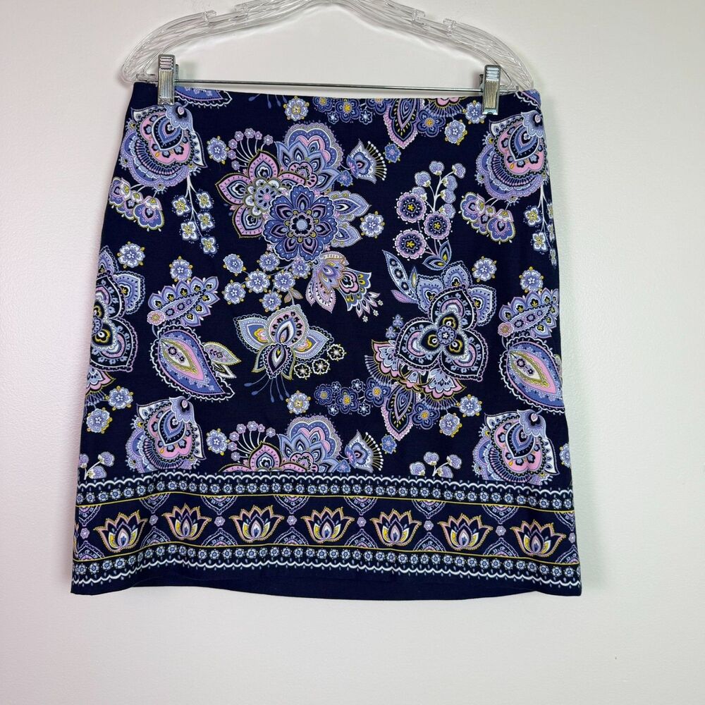 Talbots Paisley Canvas A-Line Skirt Navy Women's 10 Business Casual Coastal Boho - Picture 9 of 12